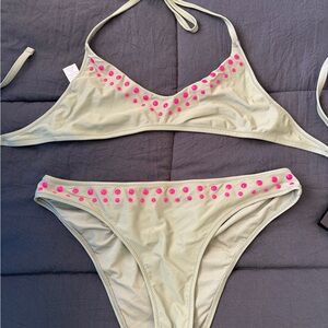 aerie Olive Green Bikini Set with Hot Pink Accent